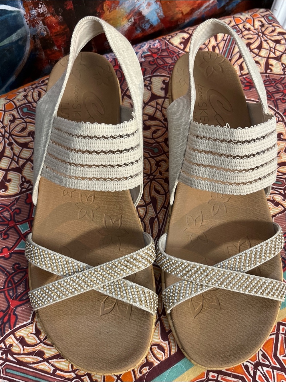 Skechers Cali Beaded Rhinestone Slingback Sandals Comfort Neutral